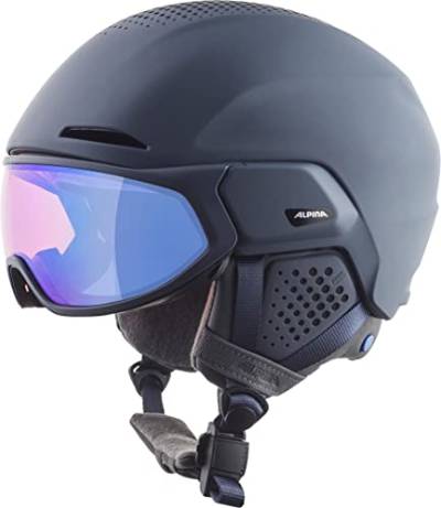 Alpina Alto QuattroVario Visier Skihelm (51-55 cm, 32 black matt (cobalt green)) von ALPINA