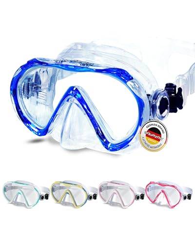 AQUAZON Beach Taucherbrille-besonders bequemes Silikon - inkl. Netztasche - Schwimmbrille mit extra temperiertem Glas für glasklarer Sicht-Kinder 7-12 Jahre, Erwachsene von aquazon