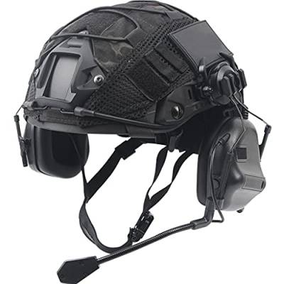 AQzxdc Fast Helm Set, Army Kampf Zubehör mit Tactical Headset und Helmüberzug, für Airsoft Paintball Outdoor Jagd,Schwarz,M von AQzxdc