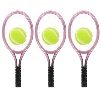 Abaodam 3 Sätze Miniatur-Tennisschläger Und -Bälle 1:12 Miniatur-Tennisset Puppenhaus-Tennisspielzeug (Zufällige Farbe) von Abaodam