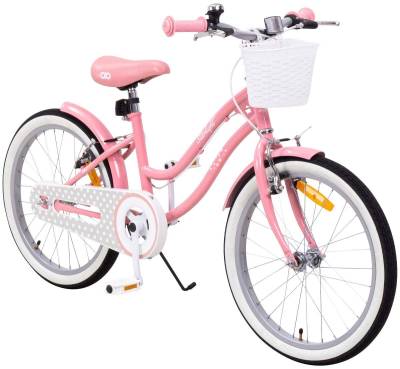 Actionbikes Motors Kinderfahrrad Mädchen Kinder Fahrrad Starlight inkl. Fahrradkorb - rosa weiß, 1 Gang, ohne Schaltung, (himmlisches Design, 20 Zoll, ab 115 cm Körpergröße, max. Zuladung 50 kg, Fahrradständer, Klingel, Reflektoren, Antirutschgriffe, 1-tlg., Caliper Bremse, Luftbereifung, Schutzbleche, pastellrosa), höhenverstellbares Bike Mädchen Rad Kinderrad ab 6 Jahre von Actionbikes Motors