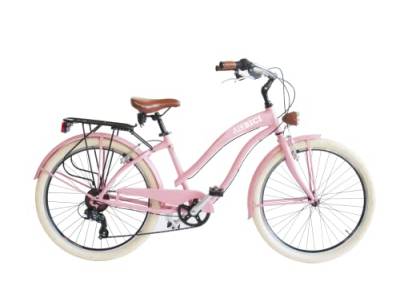 Airbici Fahrrad Beachcruiser Damen 26" Rosa | City-Bike | BeachCruiser Bike 26 Zoll 6-Gang, Aluminiumrahmen, Schutzbleche, LED-Licht und Gepäckträger von Airbici