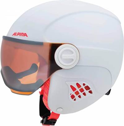 ALPINA CARAT LE VISOR Q-LITE - Hochwertiger & Leichter Skihelm Mit Kontrastverstärkendem Visier Für Kinder, white-flamingo matt, 48-52 cm von ALPINA