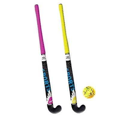 AK Sport Hockey Ball Hockey Set 2 Stöcke + Ball, gelb, 84 cm von Angel Sport