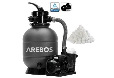Arebos Sandfilteranlage mit Pumpe inkl.700g Filterbälle, 400 W, 7 Wege-Ventil (Set) von Arebos