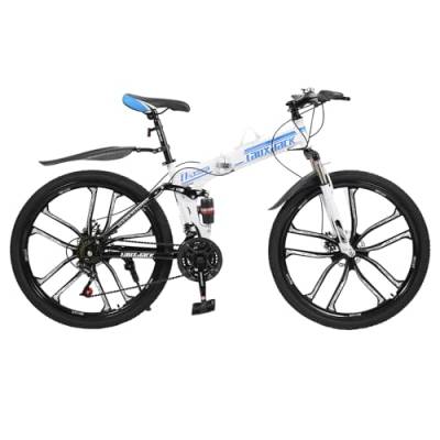 Atnhyruhd MTB Mountainbike Klappbar Rennrad 26 Zoll 21 Gear Fahrrad Klapprad Klappfahrrad Fahrräder Bike mit Doppelten Stoßdämpfung Scheibenbremsen Tragfähigkeit 130kg (Blau+weiß) von Atnhyruhd