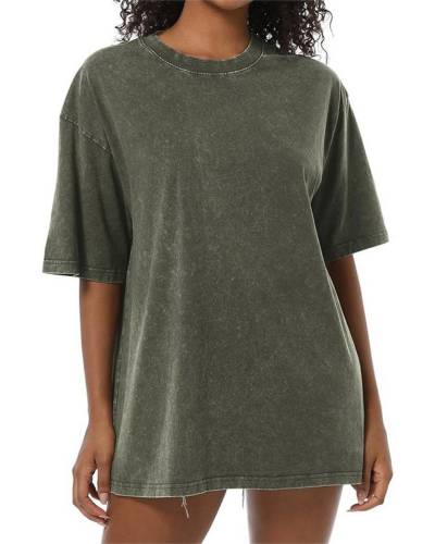 B.X Blusentop Damen Übergroßes einfarbiges T-Shirt Baumwolle im Retro-Street-Style Einfarbiges großes T-Shirt mit Rundhalsausschnitt Distressed-Effekt von B.X