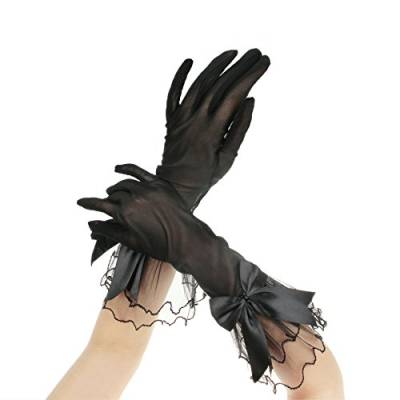 Bao Core Kurze Netzhandschuhe Brauthandschuhe Hochzeit Handschuhe Mit Schleife Schwarz Gr. 25cm von FakeFace