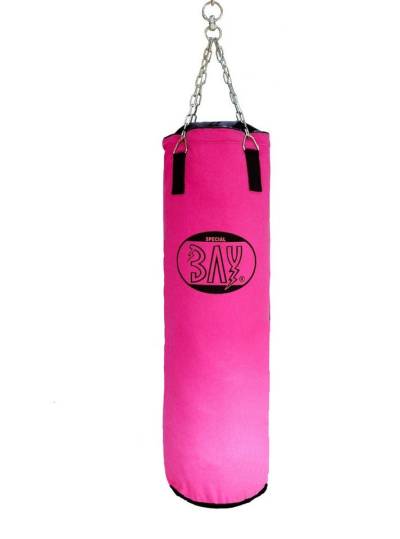 BAY-Sports Boxsack Sandsack Segeltuch Hülle pink rosa 120 x 30 cm Canvas ungefüllt leer Boxen Trainingssack (Top Preis Leistung, Gut und Günstig), Stahl Kettenaufhängung mit Drehwirbel von BAY-Sports