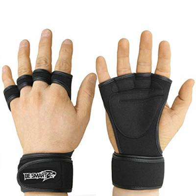 Fitness Gym Gewichtheben Handschuhe Neopren Handgelenk Unterstützung Packungen Träger Gel Grip BL, Herren, schwarz von BE SMART