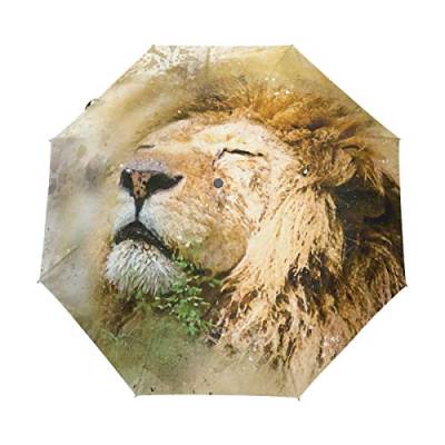 Abstrakter Löwe Regenschirm Auf-Zu Automatik Taschenschirm Winddichter Umbrella Klein Leicht Schirm Kompakt Schirme für Jungen Mädchen Reise Strand Frauen von BEUSS