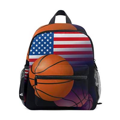 Basketball Amerikanische Flagge Kleinkind Rucksack Kinder Leichtgewicht Büchertasche Vorschule Schülerrucksack für 1-6 Jahre die Reise Mädchen Jungs von BEUSS