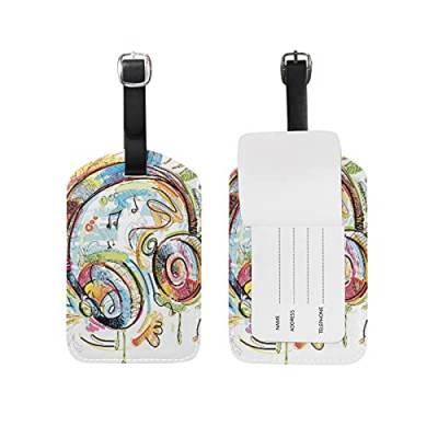 Farb-Headset-Musik Kofferanhänger mit Adressschild Lustig Leder Gepäckanhänger ID Etikett mit Namenschild für Reise Koffer Tasche(3PACK) von BEUSS