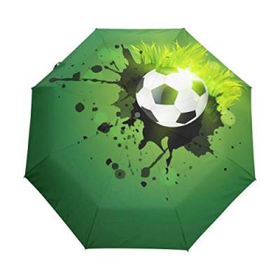 Grüner Fußball Regenschirm Auf-Zu Automatik Taschenschirm Winddichter Umbrella Klein Leicht Schirm Kompakt Schirme für Jungen Mädchen Reise Strand Frauen von BEUSS
