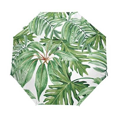 Grünes Blatt Regenwald Regenschirm Auf-Zu Automatik Taschenschirm Winddichter Umbrella Klein Leicht Schirm Kompakt Schirme für Jungen Mädchen Reise Strand Frauen von BEUSS