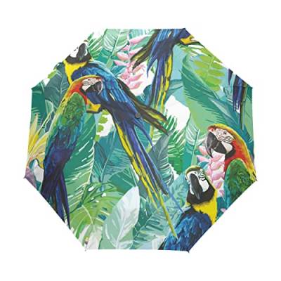 Papagei Tropischer Pflanzenvogel Regenschirm Auf-Zu Automatik Taschenschirm Winddichter Umbrella Klein Leicht Schirm Kompakt Schirme für Jungen Mädchen Reise Strand Frauen von BEUSS