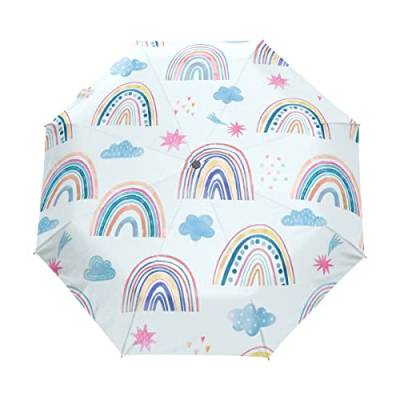 Regenbogen-Malerei-Wolkenkarikatur Regenschirm Auf-Zu Automatik Taschenschirm Winddichter Umbrella Klein Leicht Schirm Kompakt Schirme für Jungen Mädchen Reise Strand Frauen von BEUSS