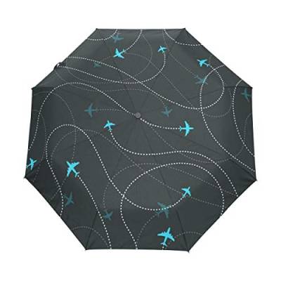 Schwarz Blau Flugzeug Regenschirm Auf-Zu Automatik Taschenschirm Winddichter Umbrella Klein Leicht Schirm Kompakt Schirme für Jungen Mädchen Reise Strand Frauen von BEUSS
