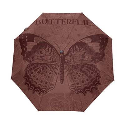 Vintage Anicent Schmetterling Regenschirm Auf-Zu Automatik UV-Schutz Taschenschirm Winddichter Umbrella Klein Leicht Schirm Kompakt Schirme für Jungen Mädchen Reise Strand Frauen von BEUSS