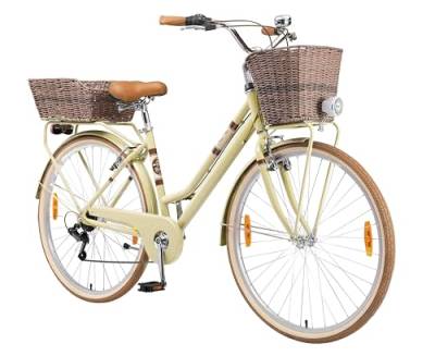 BIKESTAR Alu City Stadt Fahrrad 28 Zoll | 18 Zoll Rahmen, 7 Gang Shimano Damen Rad, Hollandrad Retro Bike mit V-Bremse und Gepäckträger | Beige | Risikofrei Testen von BIKESTAR