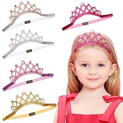 BJ-SHOP Madchen Krone, Prinzessin Tiara Set Tiara Elastisches Haarband Sparkling Crown Stirnband 5 Stuck von BJ-SHOP