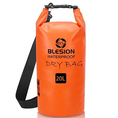 BLESION Dry Bag 5L/10L/15L/20L/30L wasserdichte Tasche Verstellbarer Schultergurt, Wasserdichter Rucksack für Kajakfahren, Angeln, Schwimmen, Wandern Reisen (Orange, 15L) von BLESION