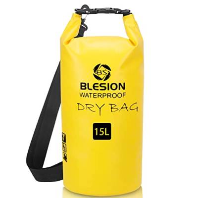 BLESION Dry Bag 5L/10L/15L/20L/30L wasserdichte Tasche Verstellbarer Schultergurt, Wasserdichter Rucksack für Kajakfahren, Angeln, Schwimmen, Wandern Reisen (Gelb, 10L) von BLESION