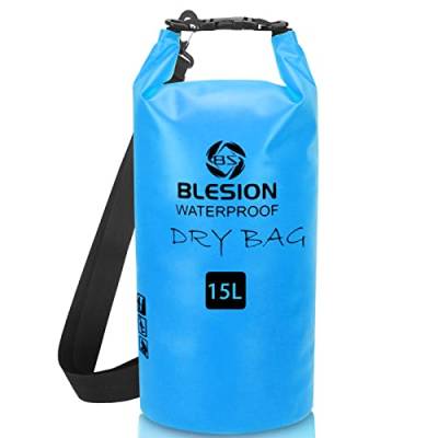 BLESION Dry Bag 5L/10L/15L/20L/30L wasserdichte Tasche Verstellbarer Schultergurt, Wasserdichter Rucksack für Kajakfahren, Angeln, Schwimmen, Wandern Reisen (Himmelblau, 10L) von BLESION