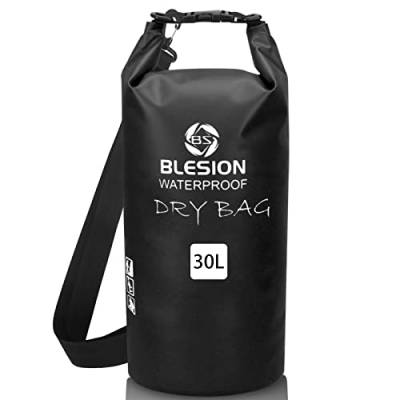 BLESION Dry Bag 5L/10L/15L/20L/30L wasserdichte Tasche Verstellbarer Schultergurt, Wasserdichter Rucksack für Kajakfahren, Angeln, Schwimmen, Wandern Reisen (Schwarz, 15L) von BLESION
