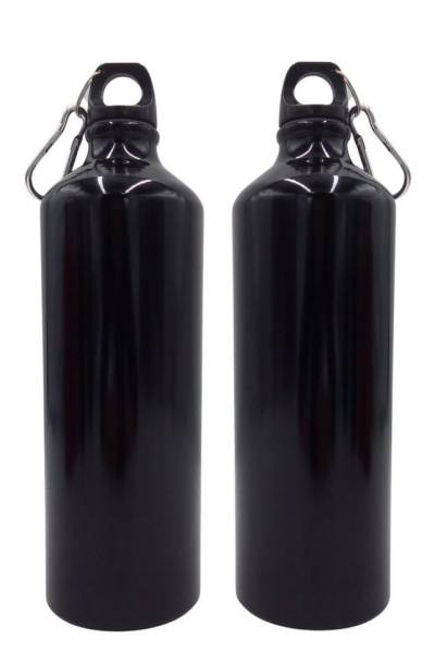 BURI Trinkflasche 2x Alu Trinkflasche 1Liter schwarz glänzend Karabiner Wasserflasche Sp von BURI