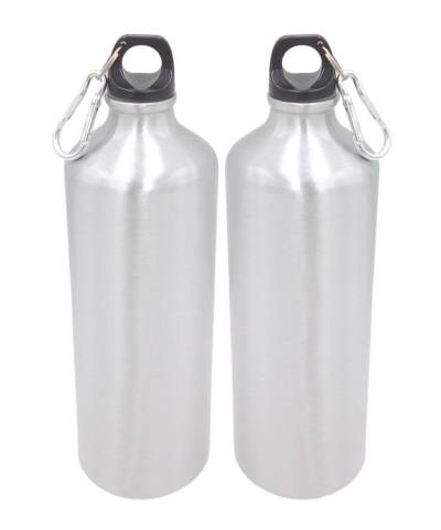 BURI Trinkflasche 2x Aluminium Trinkflasche 1Liter silber mit Karabiner Wasserflasche Sp von BURI