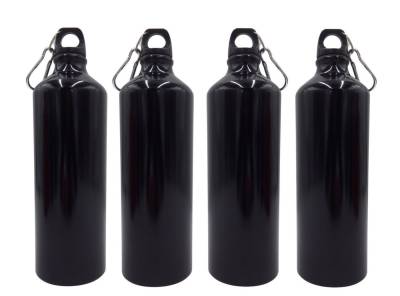BURI Trinkflasche 4x Alu Trinkflasche 1Liter schwarz glänzend Karabiner Wasserflasche Sp von BURI