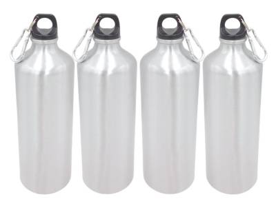 BURI Trinkflasche 4x Aluminium Trinkflasche 1Liter silber mit Karabiner Wasserflasche Sp von BURI