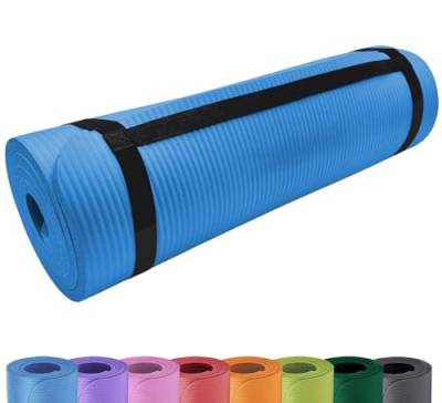 Deluxe Yogamatte Rutschfest und Gepolstert Tragegurt extra dick 15mm - Premium Gymnastikmatte mit Tragegriff für Zuhause und Draußen - auch als Isomatte oder Campingmatte Blau, 180 x 60,5 von BURI