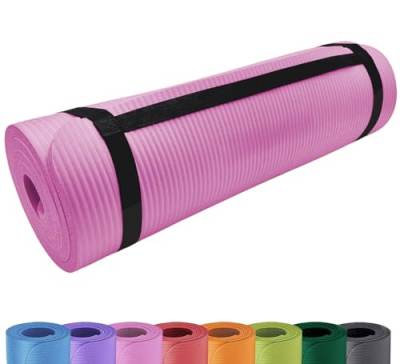 Deluxe Yogamatte Rutschfest und Gepolstert Tragegurt extra dick 15mm - Premium Gymnastikmatte mit Tragegriff für Zuhause und Draußen - auch als Isomatte oder Campingmatte rosa, 180 x 60,5 von BURI