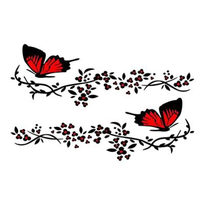 BYNYXI Butterfly Flowers Car Decorative Stickers Auto Side Bumper Hood Sticker Decals 2pcs for Cars SUV Trucks Vans Walls Laptop Black Red von BYNYXI