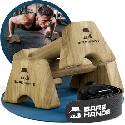 BARE HANDS Liegestützgriffe – 2x gelenksschonende & rutschfeste Holz Liegestützgriffe – Calisthenics Equipment für Indoor & Outdoor – Ideal für Handstand & Liegestütze (Modell S - Dunkel) von Bare Hands