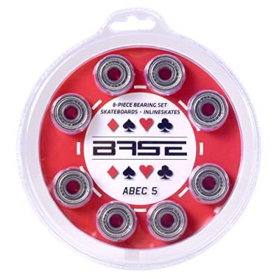 BASE - ABEC 5 Kugellager Bearings inkl. Blister-Verpackung , einfache Montage , ABEC 5 , Kugellager für Inliner & Rollerblades , Standard-Kugellager 608Zz , Rot von Base