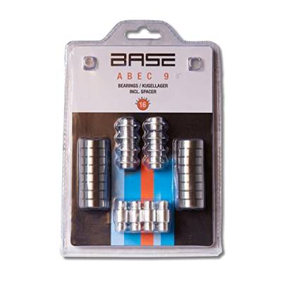 BASE Kugellager ABEC 9 inkl. Spacer, 16er Blister Pack, ideal für Inline-Skates, Skateboards und Roller von Base
