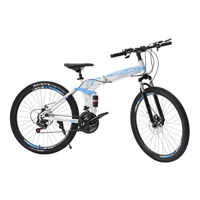Bathrena Klappfahrrad Mountainbike-26 Zoll-Fahrrad für Frauen und Männer - Scheibenbremse vorne und hinten - 21-Gang-Schaltung Erwachsene Camping-Faltrad (Blau) von Bathrena