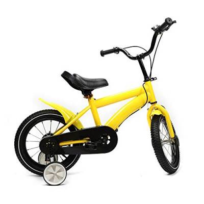 Bathrena Kinderfahrrad, 14 Zoll Kinderrad Fahrrad Spielrad Unisex Kinderfahrrad mit Stützräder Sicherheitsdreieck, Rahmen aus Kohlenstoffstahl, Verschleißfestes Hilfsrad (Gelb) von Bathrena