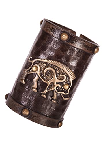 Battle-Merchant Armschützer aus Leder, Keltisches Wildschwein-Motiv von Battle-Merchant