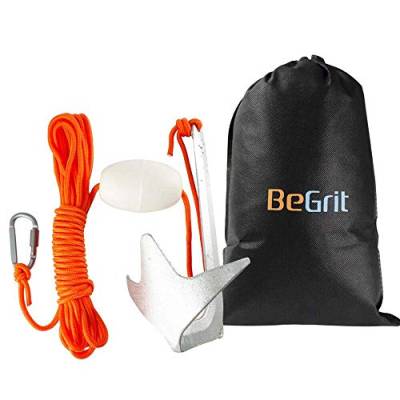 BeGrit 1KG Bruce Anker Stahl Verzinkt mit 10m reißfesten Ankerleine ø 6 mm & Ankerboje Kugel Set für Small Boat Canoe Jet Ski SUP & Paddle Board von BeGrit