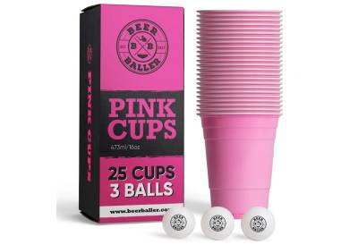 BeerBaller Becher BeerBaller® Pink Cups - 25 pinke Beerpong Becher & 3 Bälle als Set, 16oz/473ml von BeerBaller