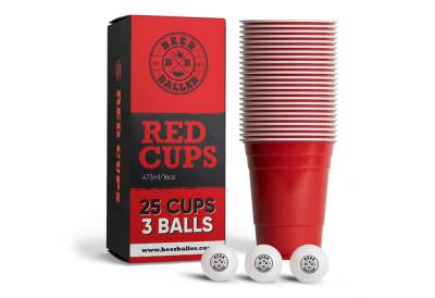 BeerBaller Becher BeerBaller® original Red Cups - 25 rote Beer Pong Becher & 3 Bälle, 16oz/473ml von BeerBaller