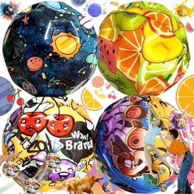 Benaton 4 Stück Astro Jump Ball Moon Ball, Mini Bouncing Ball Toy Loch-Ball, Kinder Gummiball Spaceballs, Hohe Bouncing Ball, Moon Ball, Partygeschenke Kinder, 6 cm(Raum, Obst, Gekritzel, Kirsche) von Benaton