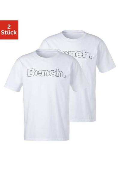 Bench. Loungewear T-Shirt (2-tlg) Shirt mit Logoprint, Basicshirt mit Rundhals aus reiner Baumwolle von Bench. Loungewear