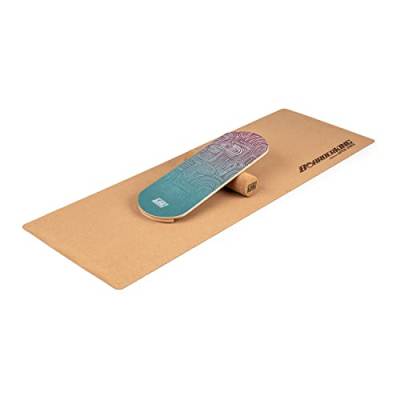 BoarderKING Indoorboard - Balance Board für Indoor-Surfen und Skaten, Gleichgewichtsboard für NeuroMuscular Response Training, inkl. Schutzmatte, 100 mm x 33 cm (∅ x L), blau-rot von BoarderKING