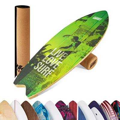 BoarderKING Indoorboard Wave - Balance Board für Indoor-Surfen und Skaten, Gleichgewichtsboard für NeuroMuscular Response Training, inkl. Schutzmatte, grün von BoarderKING