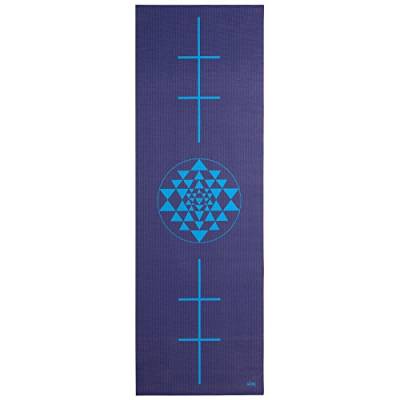 Yogamatte der LEELA COLLECTION, PVC-Matte mit Öko-Tex, dunkelblau, bedruckt mit hellblauem Design-Print „YANTRA“, Sticky Mat von Bodhi